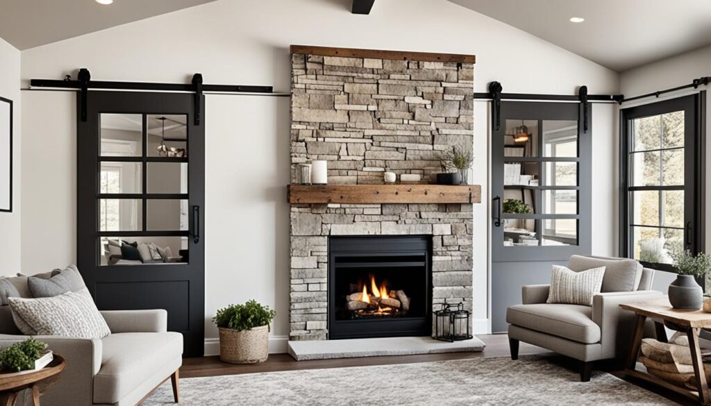 Barn doors in modern farmhouse interior