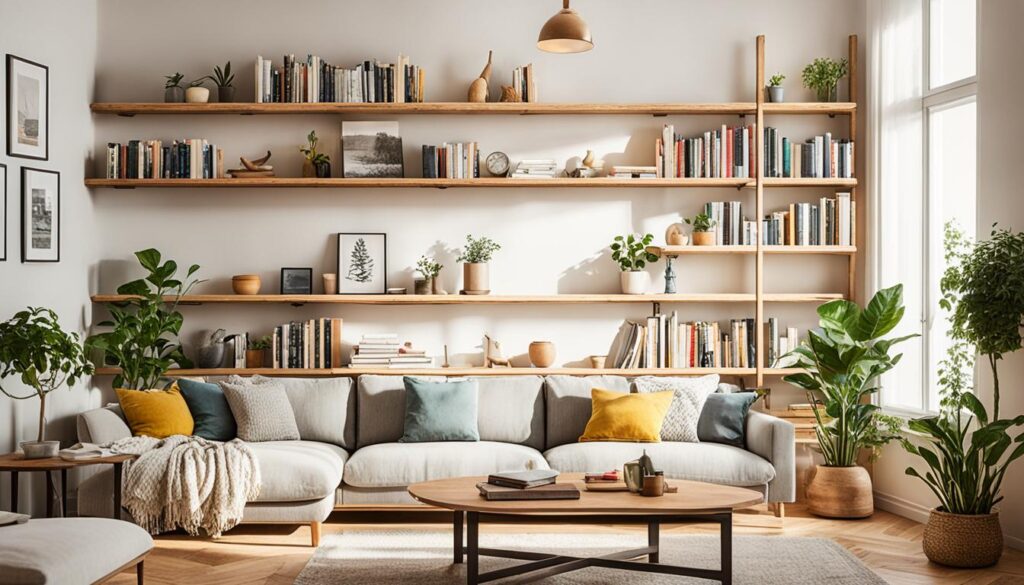 wooden bookshelves