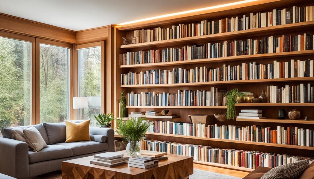 wooden bookshelves