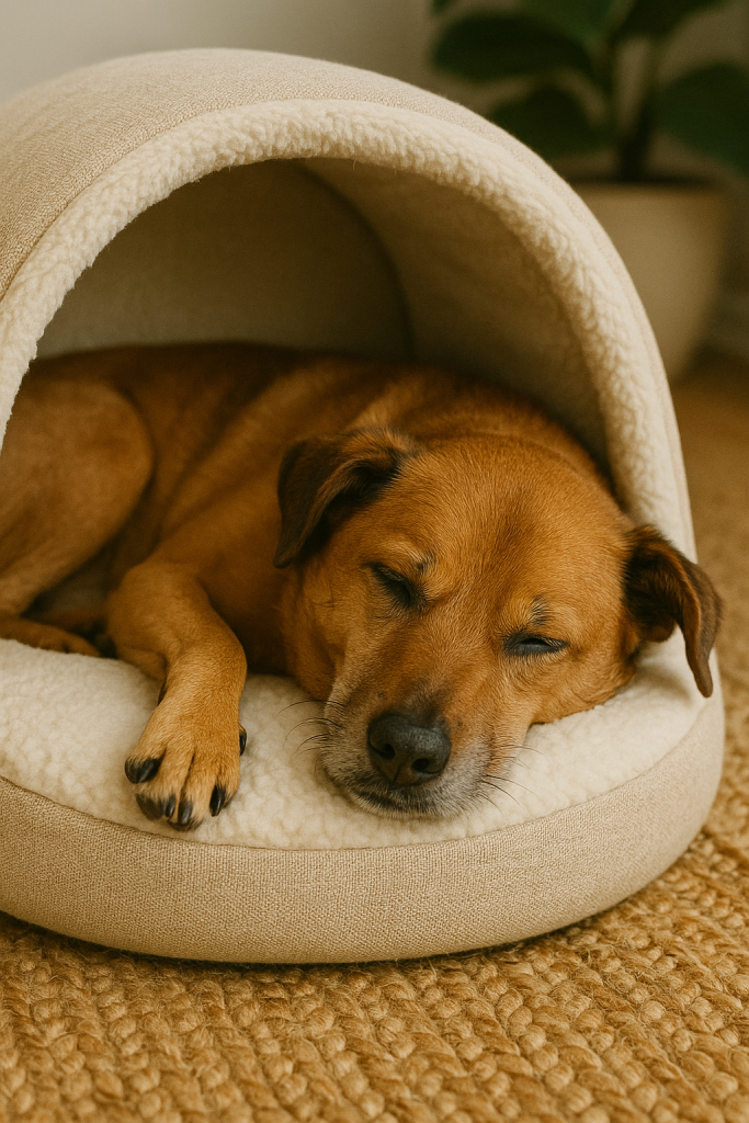 A cozy dog sleeping in their safe zone