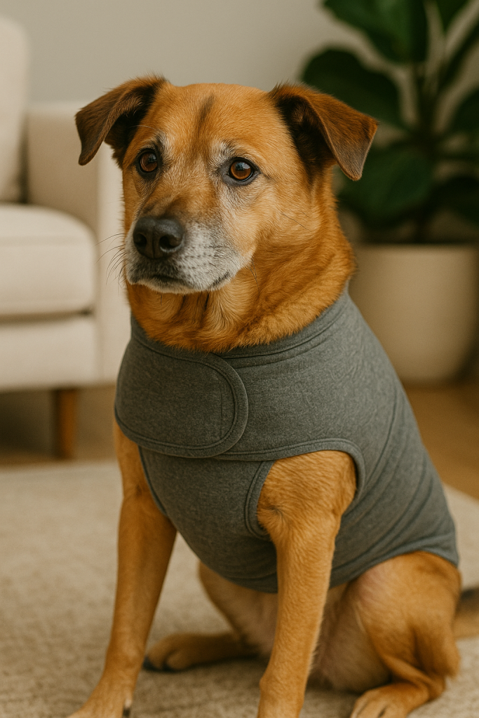 Dog wearing anxiety wrap