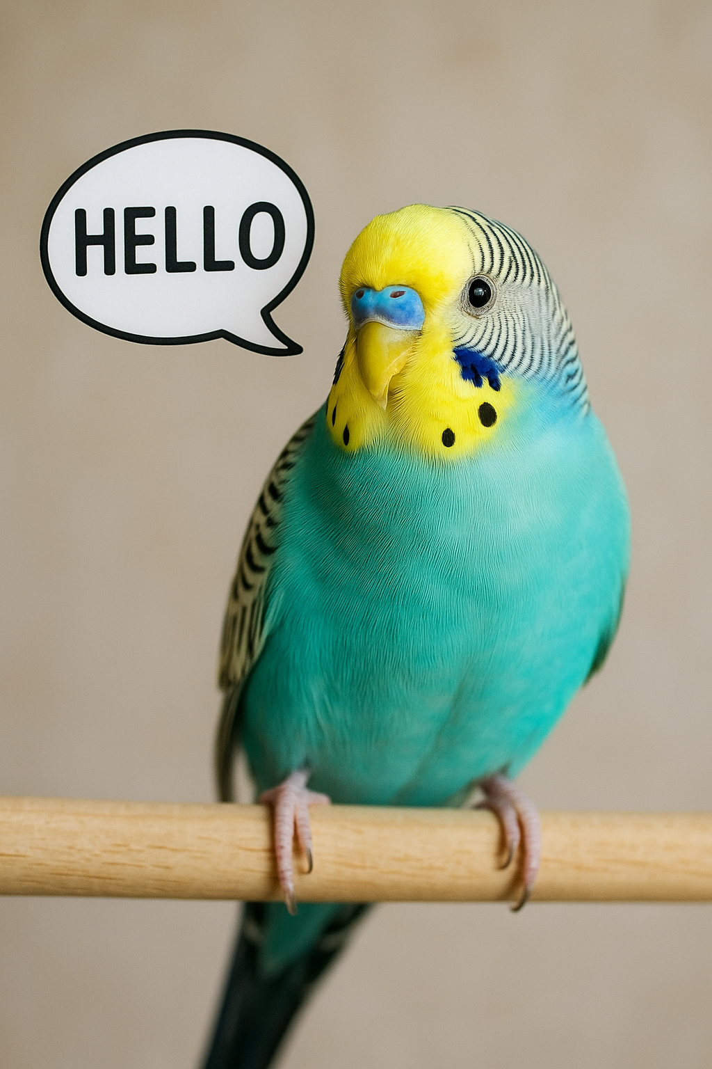 Talking budgie on finger